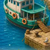 A fishing ferry moored at the quay.