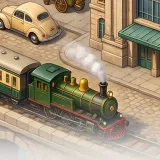 A green steam train on a stone viaduct.